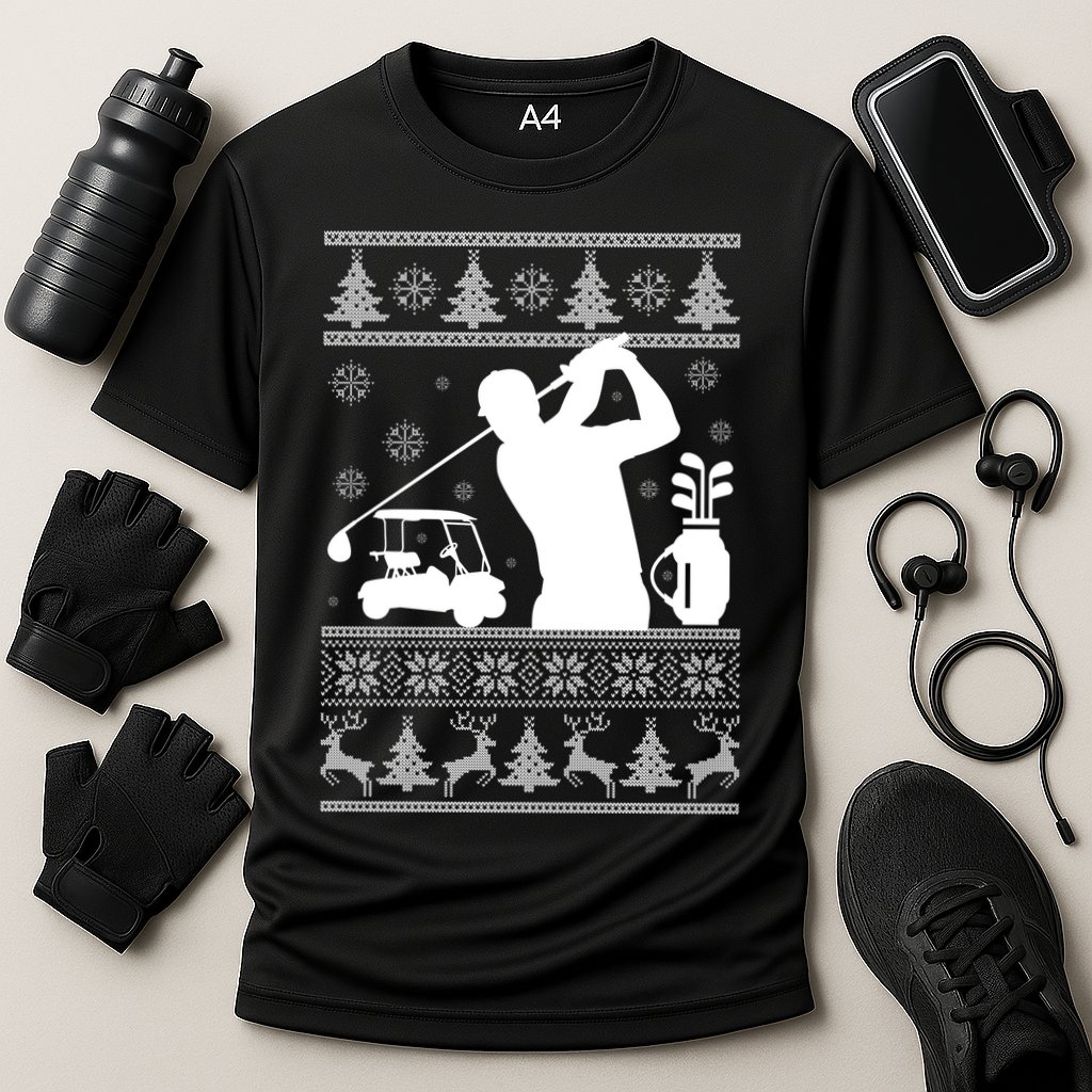 Golfing Fan Ugly Christmas Sweater Cooling Performance Crew T-Shirt