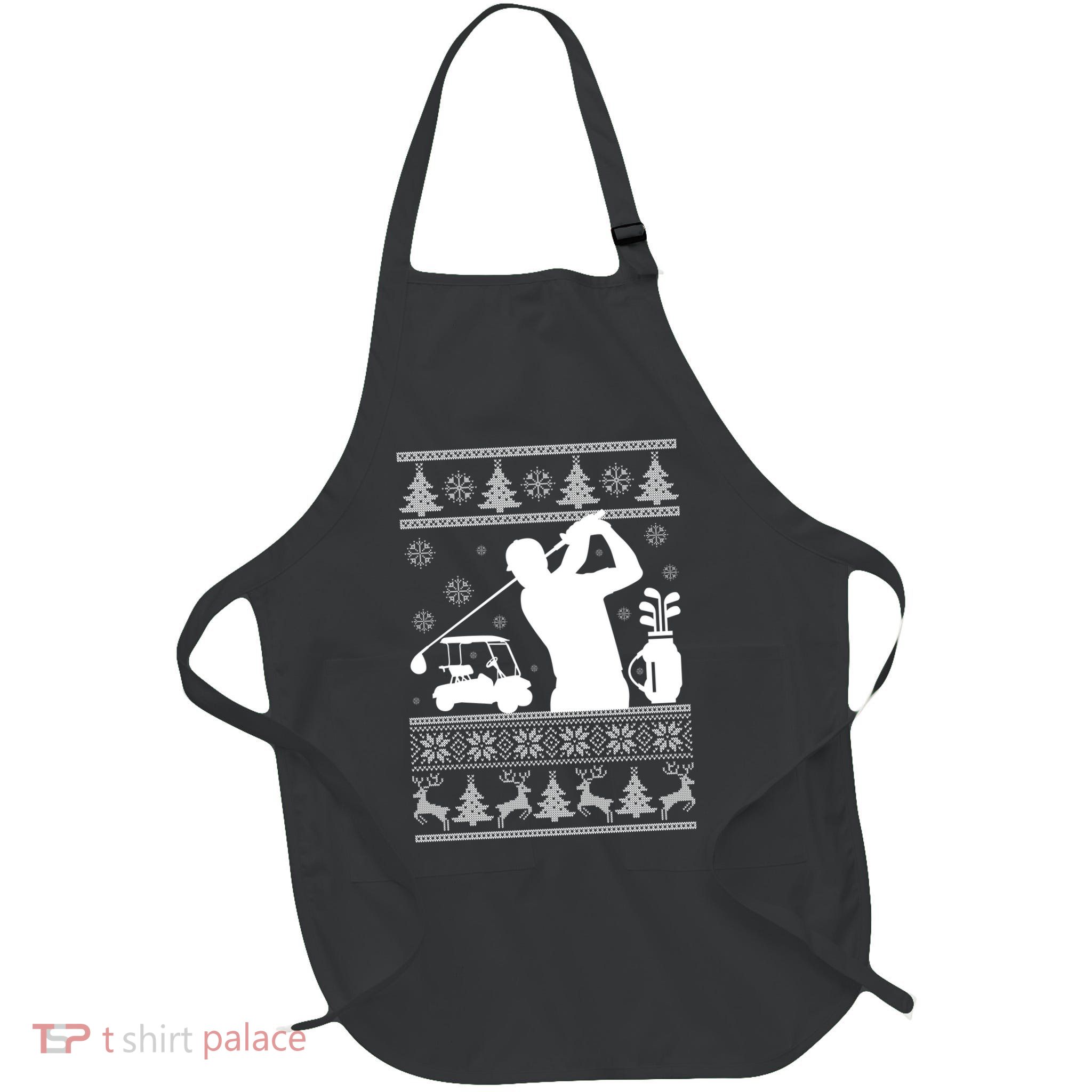 Golfing Fan Ugly Christmas Sweater Full-Length Apron With Pockets
