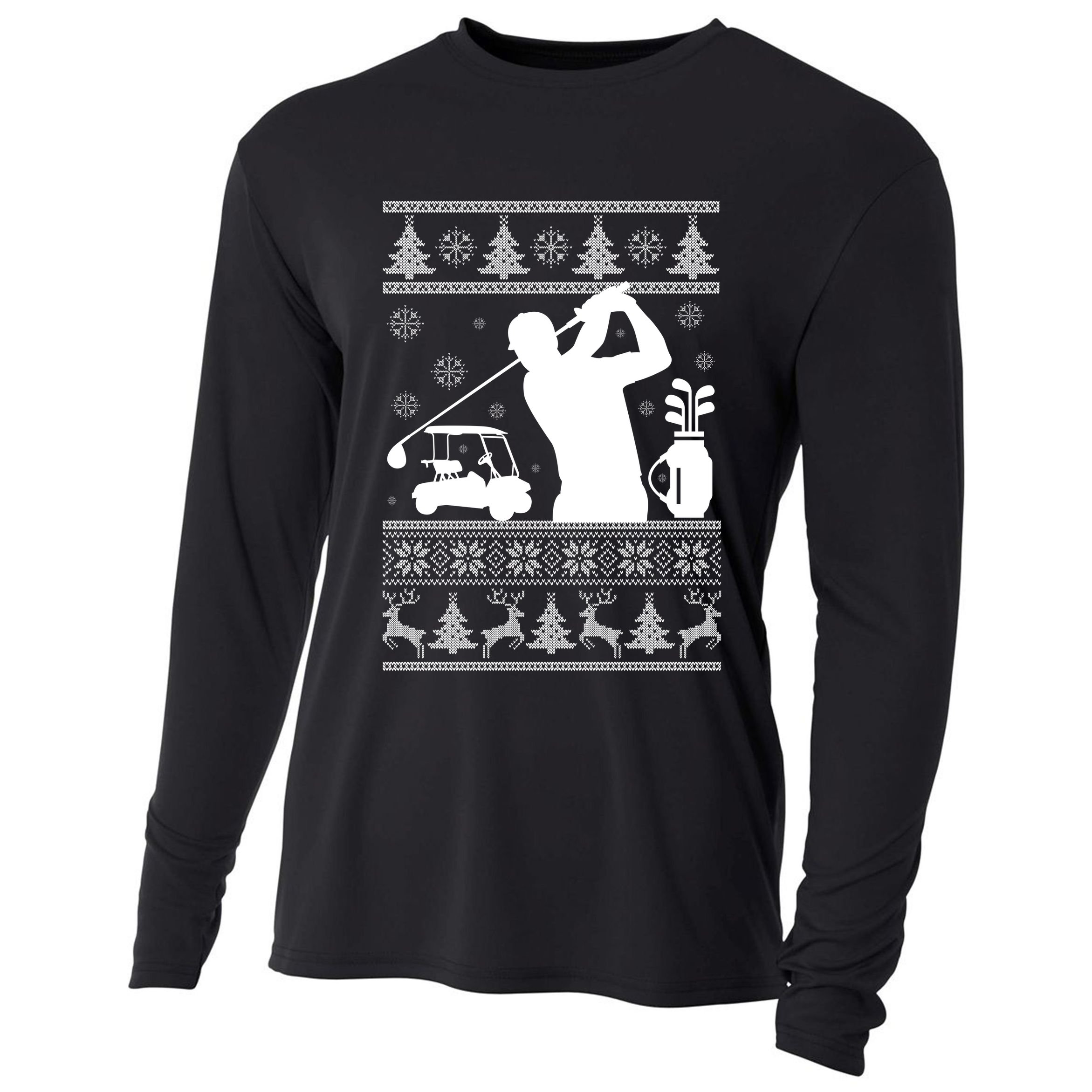 Golfing Fan Ugly Christmas Sweater Cooling Performance Long Sleeve Crew