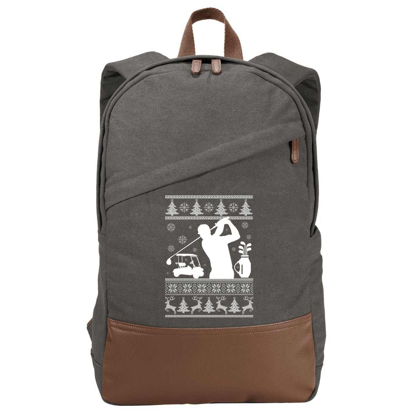 Golfing Fan Ugly Christmas Sweater Cotton Canvas Backpack