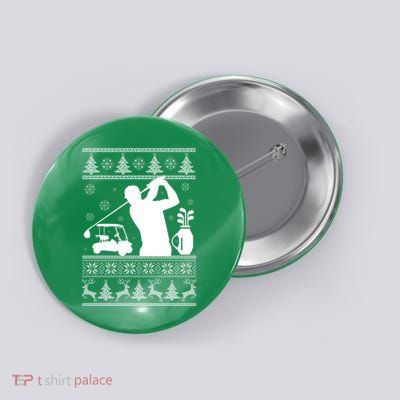 Golfing Fan Ugly Christmas Sweater Button