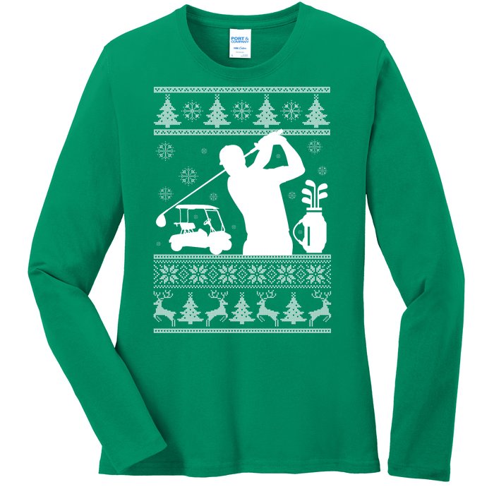 Golfing Fan Ugly Christmas Sweater Ladies Long Sleeve Shirt