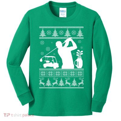 Golfing Fan Ugly Christmas Sweater Kids Long Sleeve Shirt