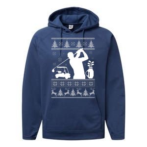 Golfing Fan Ugly Christmas Sweater Performance Fleece Hoodie