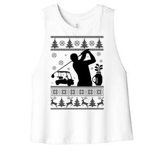 Golfing Fan Ugly Christmas Sweater Women's Racerback Cropped Tank