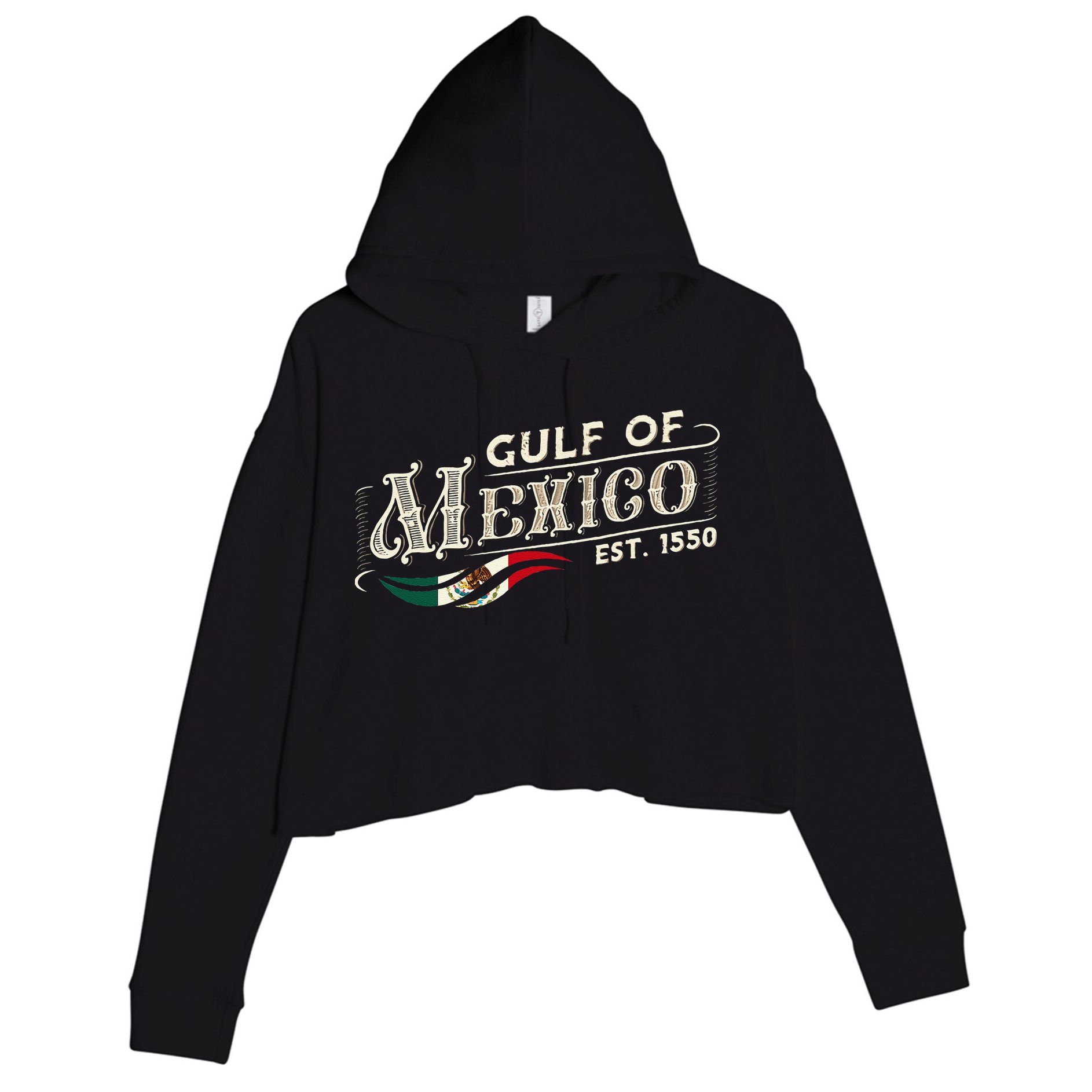 Gulf Of Mexico Est 1550 Retro Vintage Crop Fleece Hoodie