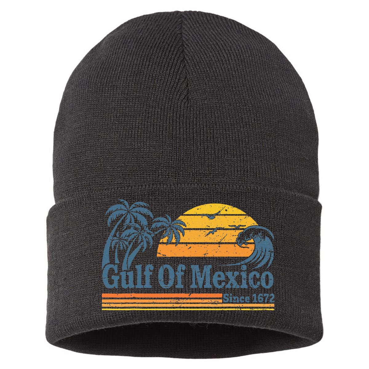 Gulf Of Mexico Since 1672 Retro Vintage Beach Sustainable Knit Beanie
