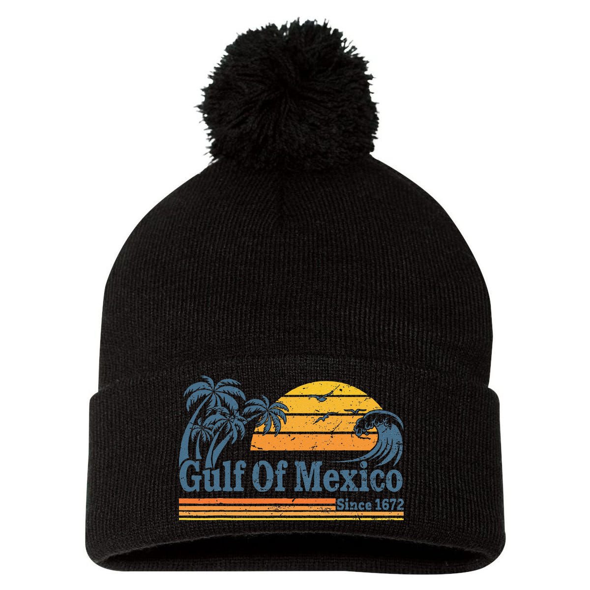 Gulf Of Mexico Since 1672 Retro Vintage Beach Pom Pom 12in Knit Beanie