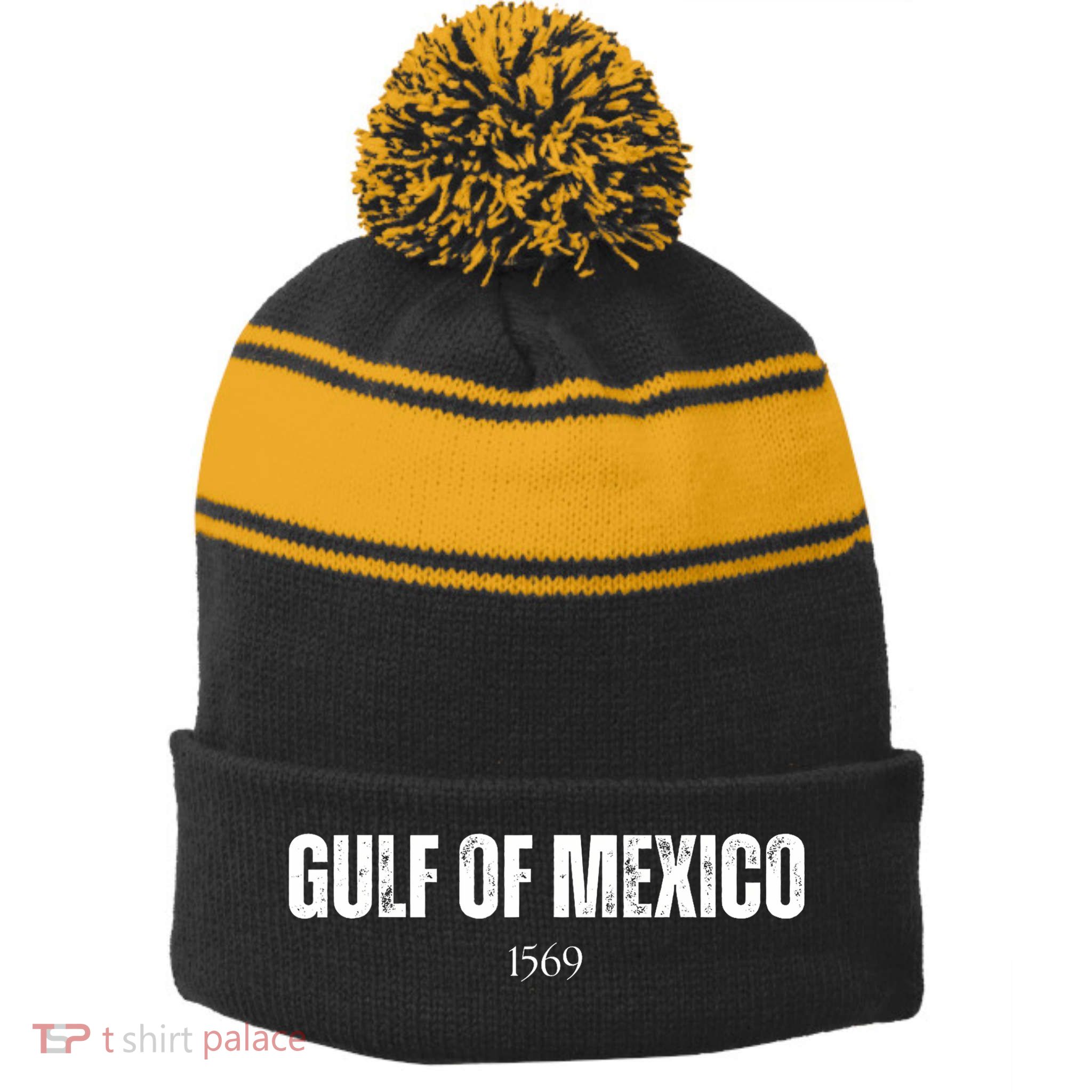 Gulf Of Mexico 1569 American Gulf Of Mexico Map Lover Stripe Pom Pom Beanie
