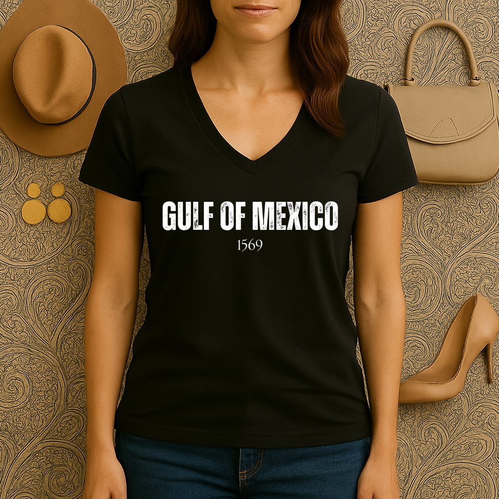 Gulf Of Mexico 1569 American Gulf Of Mexico Map Lover Women's V-Neck T-Shirt