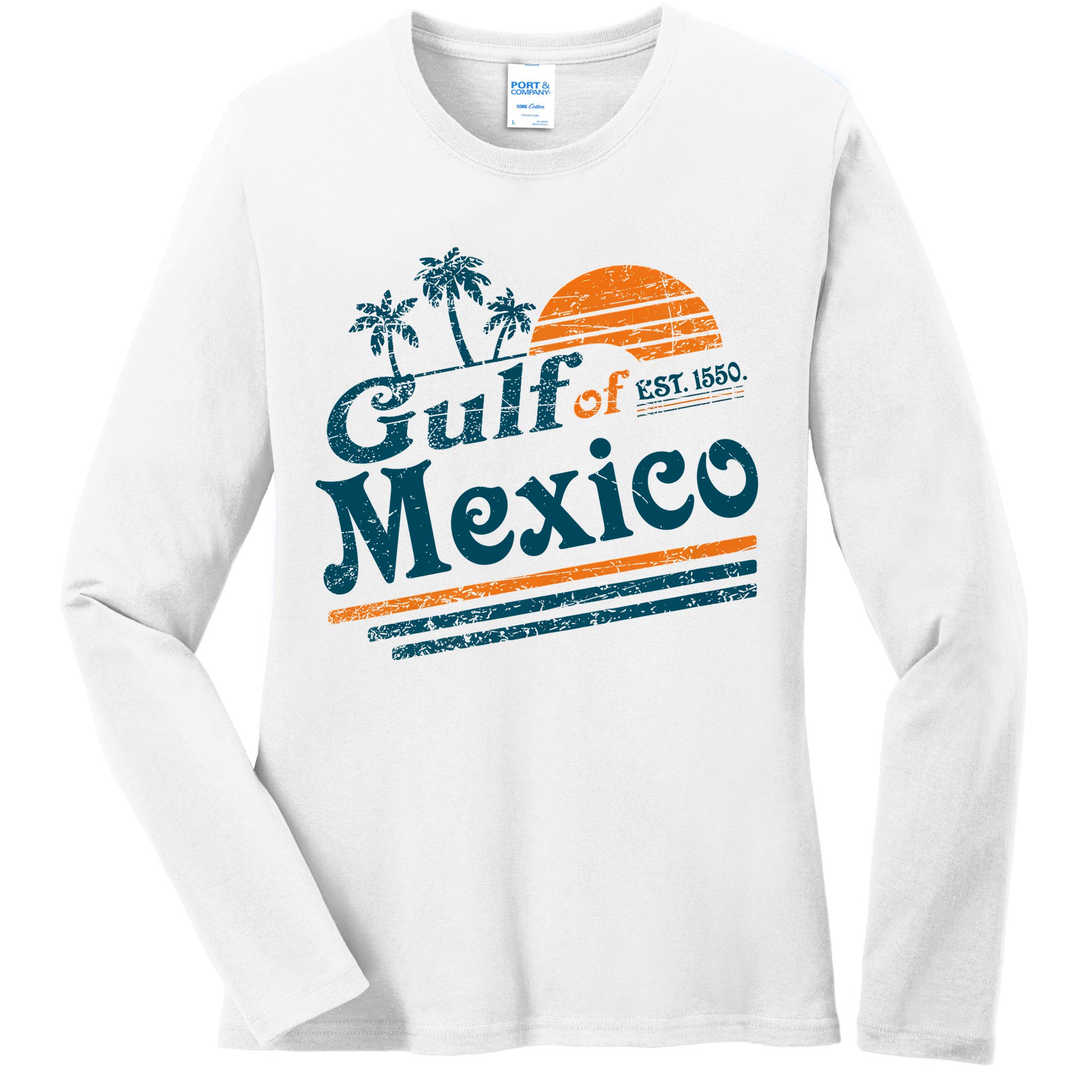 Gulf of Mexico Est 1550 Retro Vintage Beach Gulf of Mexico Ladies Long Sleeve Shirt