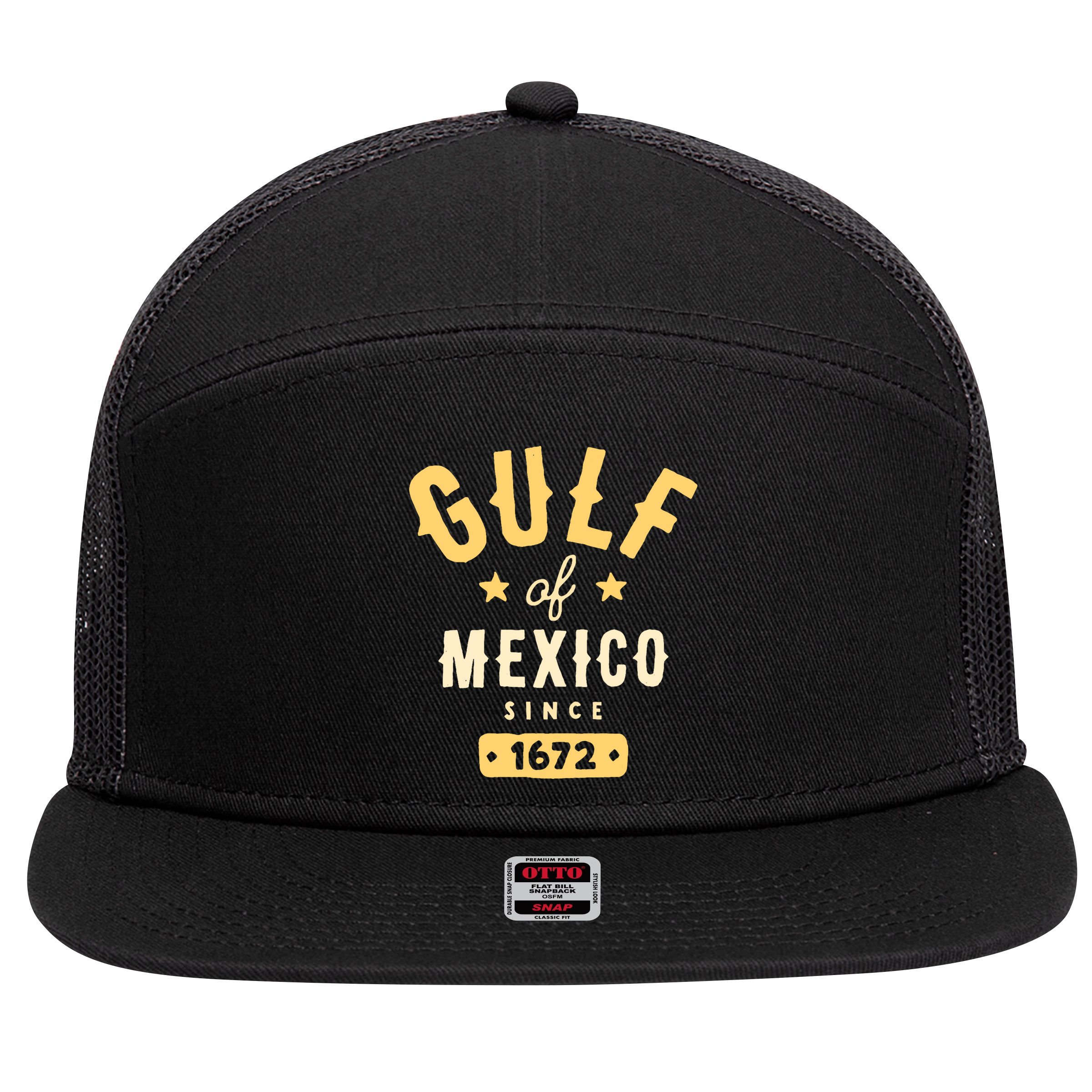 Gulf Of Mexico Since 1672 7 Panel Mesh Trucker Snapback Hat