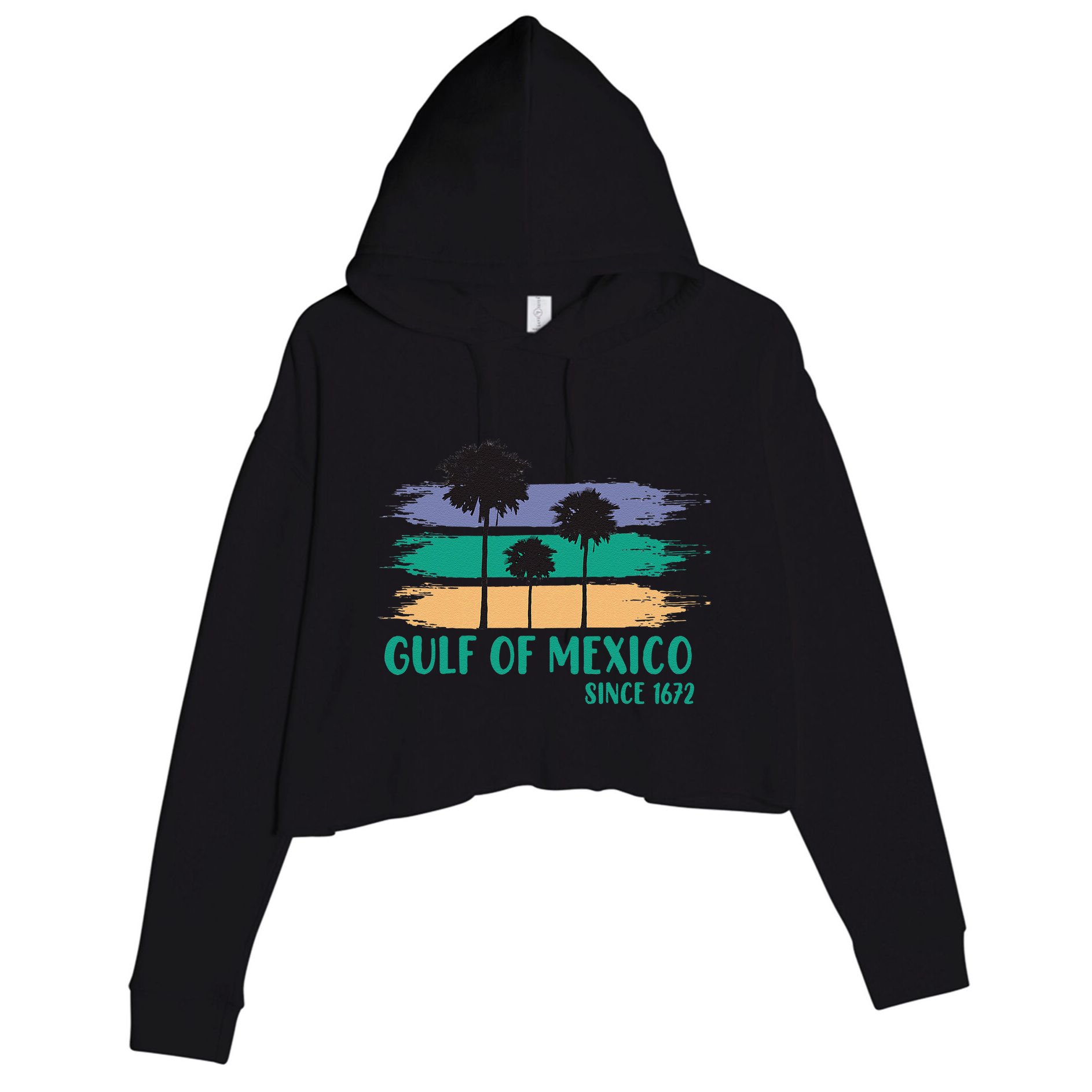 Gulf Of Mexico Since 1672 Retro Vintage Tree Art Crop Fleece Hoodie