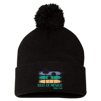 Gulf Of Mexico Since 1672 Retro Vintage Tree Art Pom Pom 12in Knit Beanie