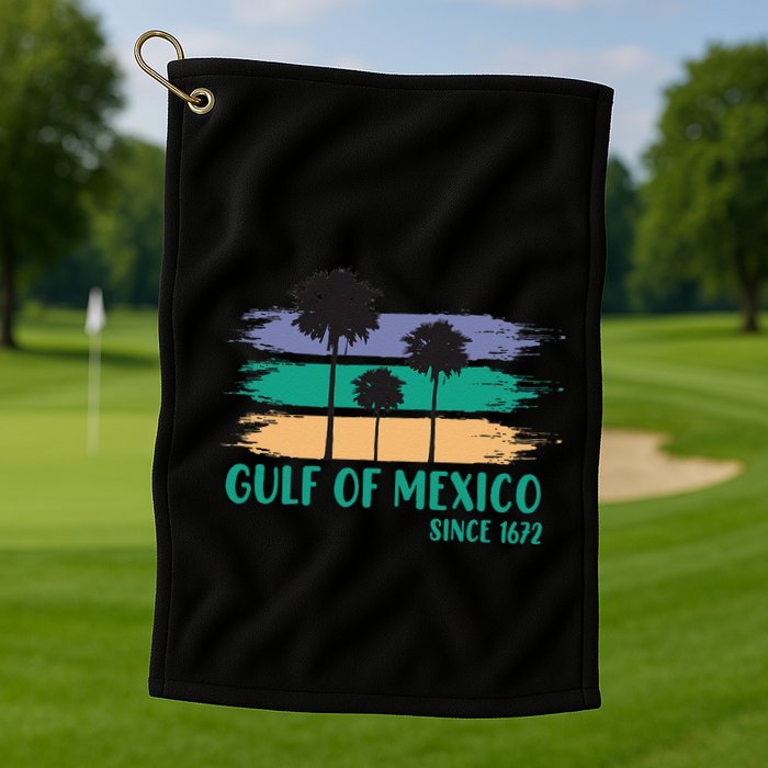 Gulf Of Mexico Since 1672 Retro Vintage Tree Art Golf Towel