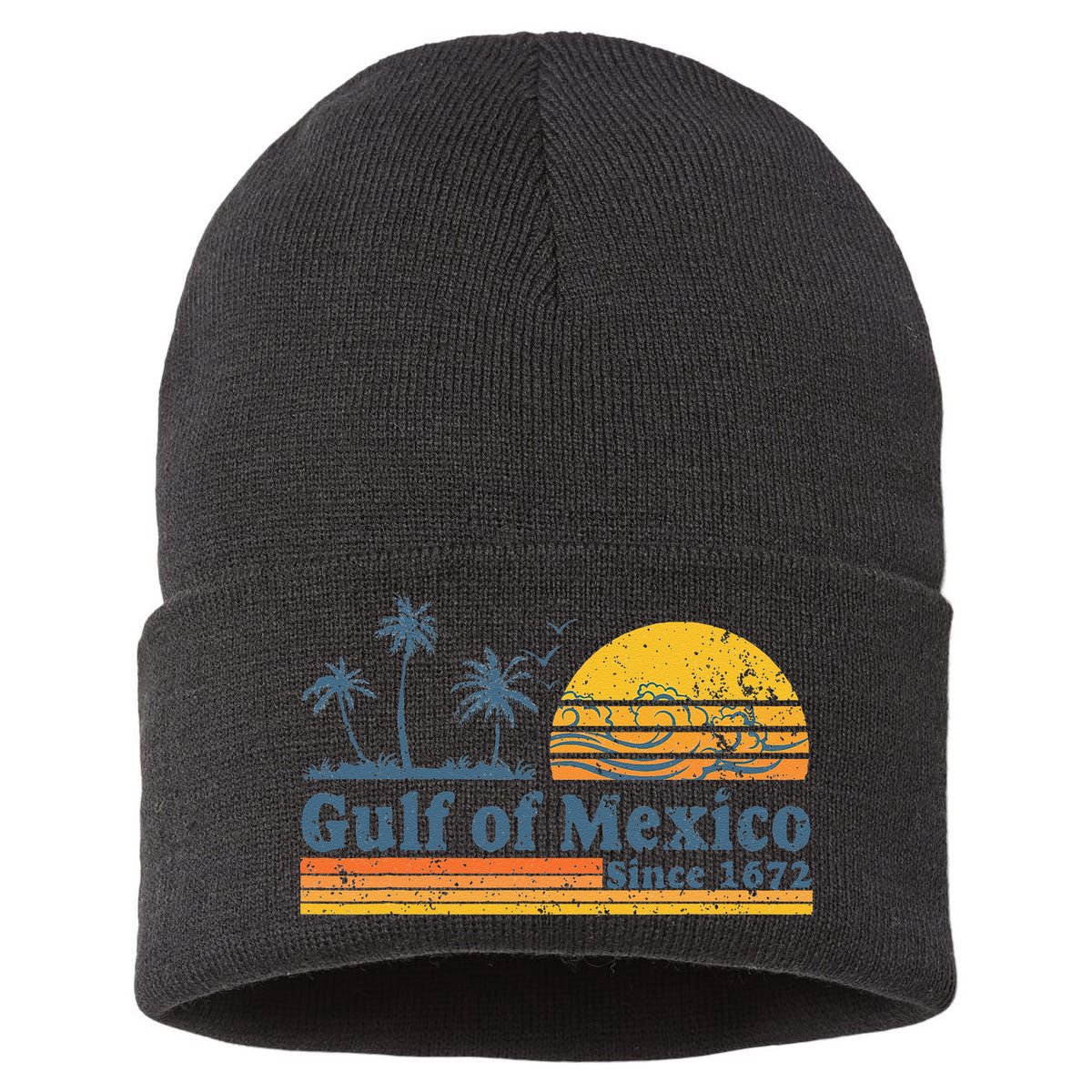 Gulf Of Mexico Since 1672 Retro Vintage Beach Sustainable Knit Beanie