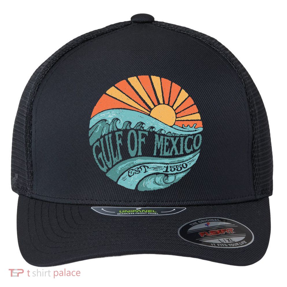 Gulf Of Mexico Est 1550 Retro Vintage Beach Gift Flexfit Unipanel Trucker Cap