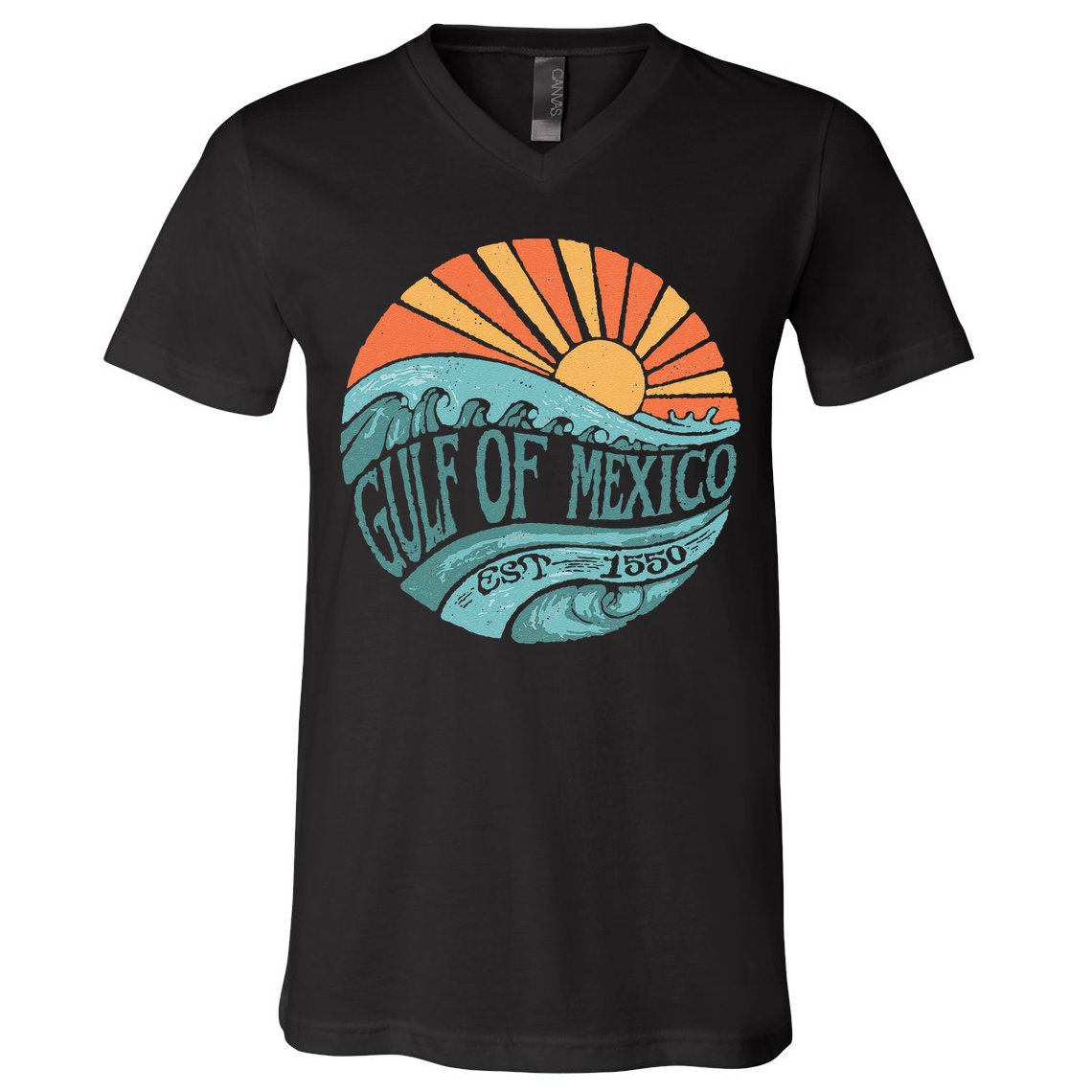 Gulf Of Mexico Est 1550 Retro Vintage Beach Gift V-Neck T-Shirt