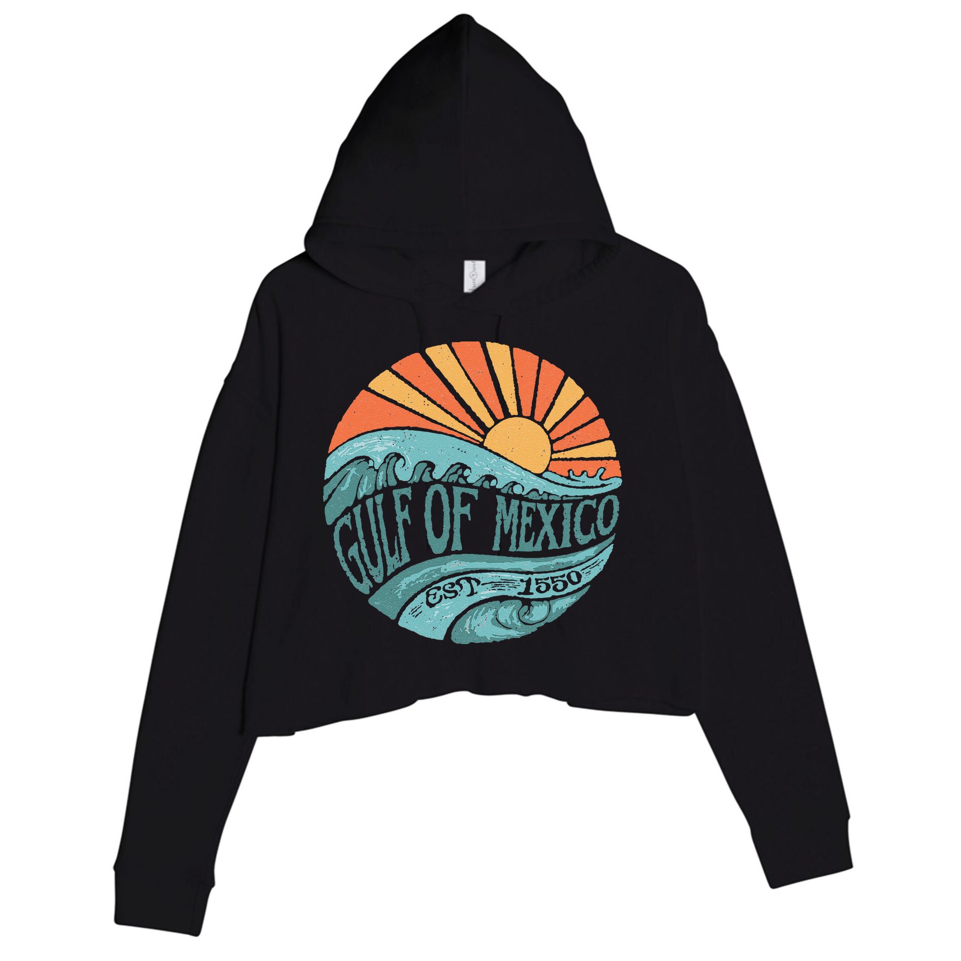 Gulf Of Mexico Est 1550 Retro Vintage Beach Gift Crop Fleece Hoodie