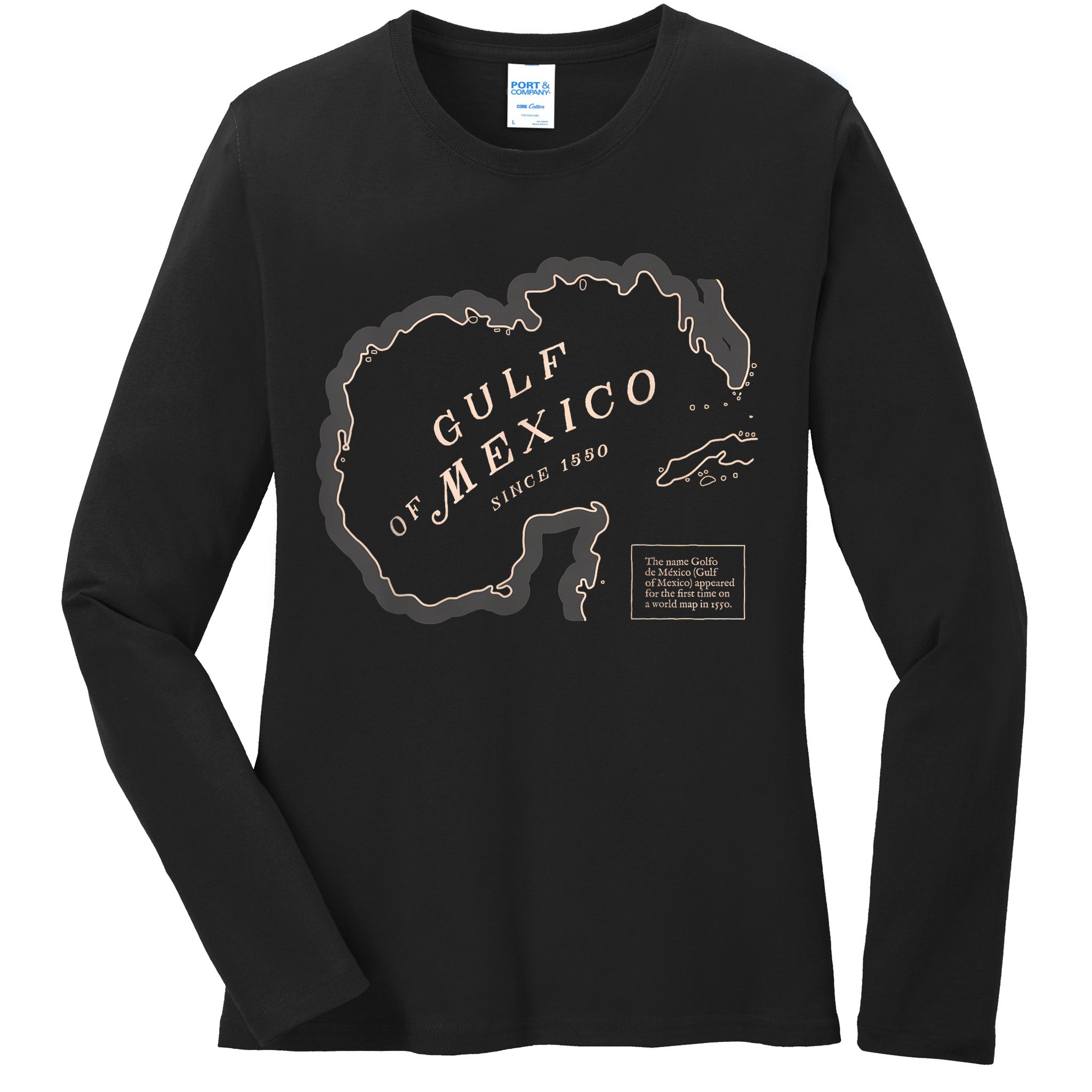 Gulf Of Mexico Map Ladies Long Sleeve Shirt