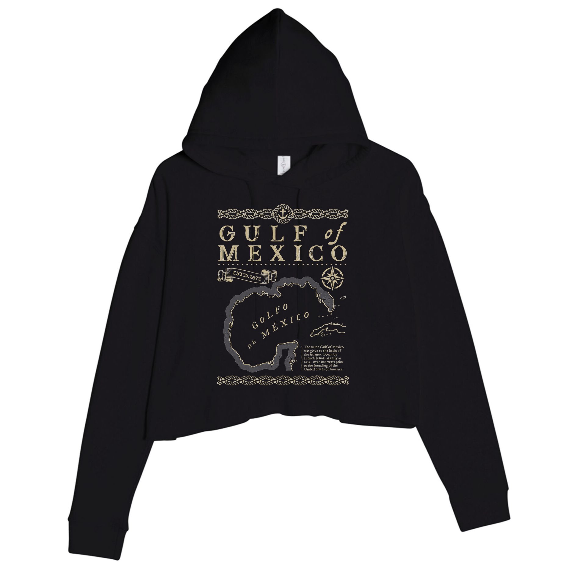 Gulf Of Mexico Est 1550 Retro Vintage Beach Crop Fleece Hoodie