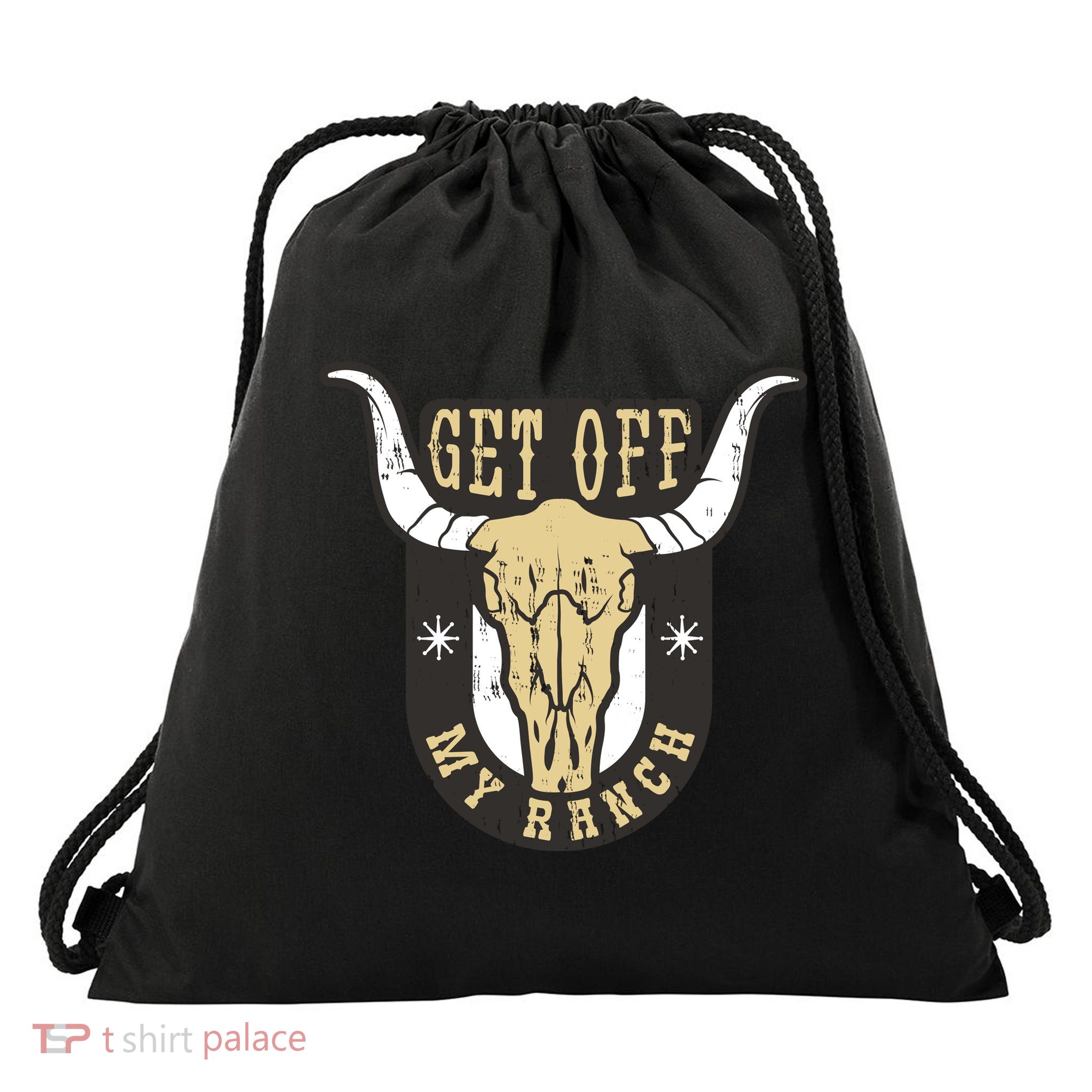 Get Off My Ranch Bull Drawstring Bag