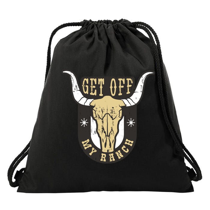 Get Off My Ranch Bull Drawstring Bag