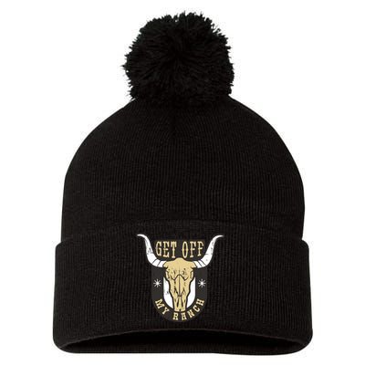 Get Off My Ranch Bull Pom Pom 12in Knit Beanie