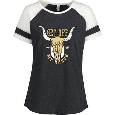 Get Off My Ranch Bull Enza Ladies Jersey Colorblock Tee