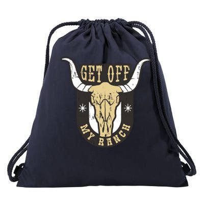 Get Off My Ranch Bull Drawstring Bag