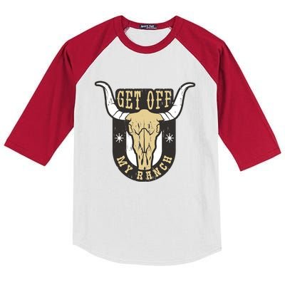 Get Off My Ranch Bull Kids Colorblock Raglan Jersey