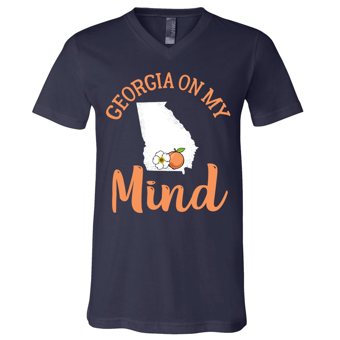 Georgia On My Mind GA Atlanta Peach Funny Southern State V-Neck T-Shirt