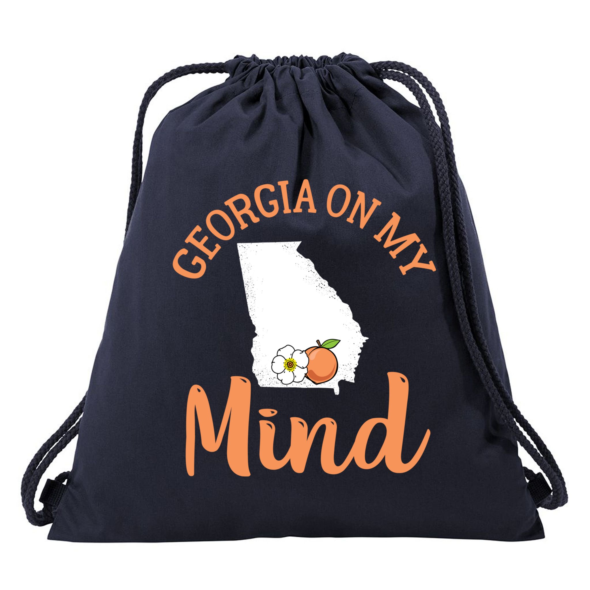 Georgia On My Mind GA Atlanta Peach Funny Southern State Drawstring Bag