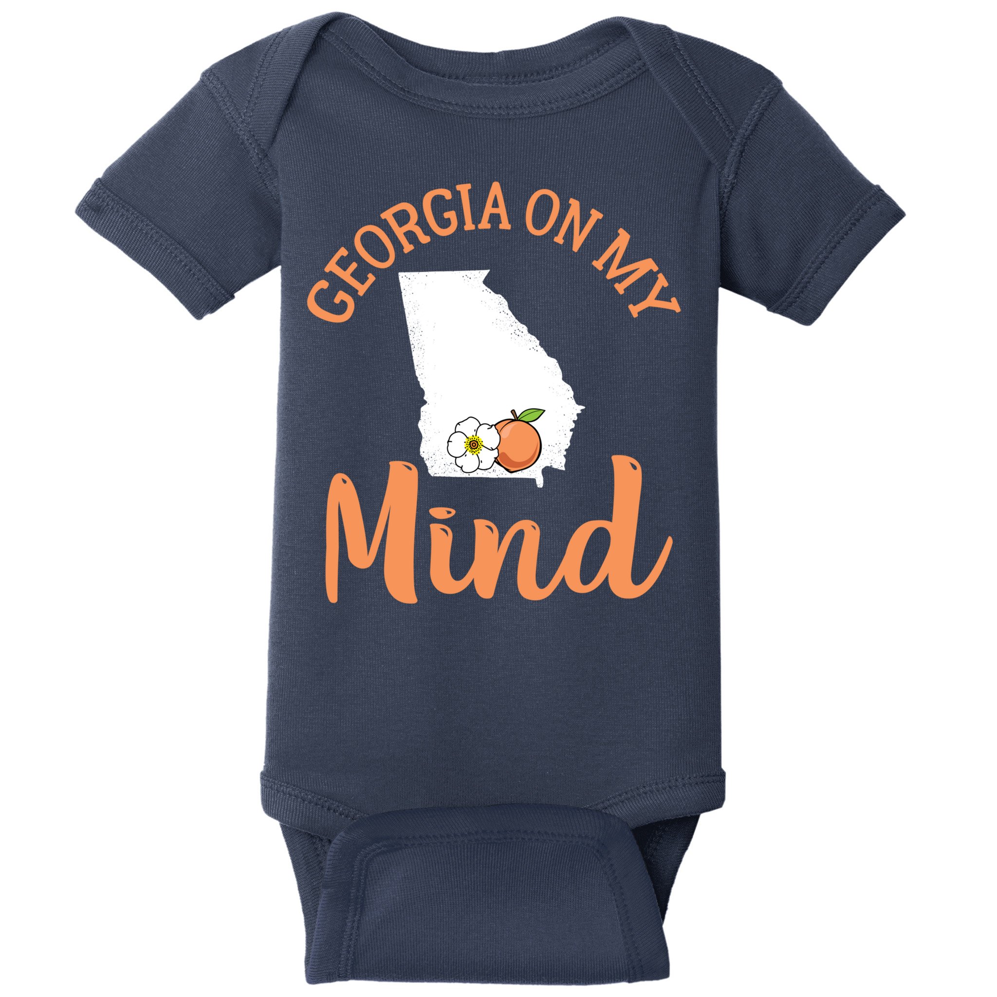 Georgia On My Mind GA Atlanta Peach Funny Southern State Baby Bodysuit