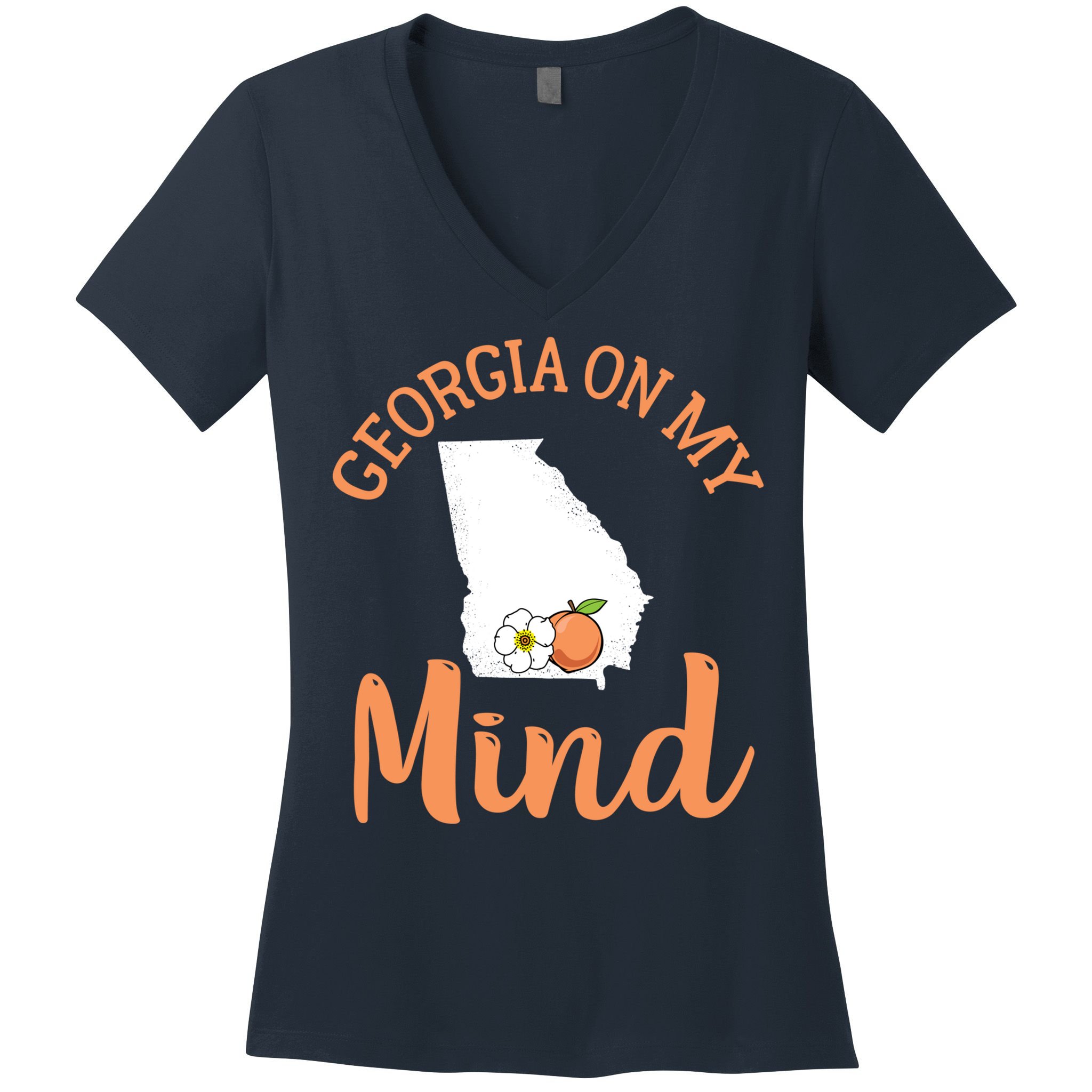 Georgia On My Mind GA Atlanta Peach Funny Southern State Women's V-Neck T-Shirt