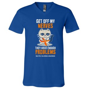 Get Off My Nerves Funny Multiple Sclerosis Awareness Gift V-Neck T-Shirt