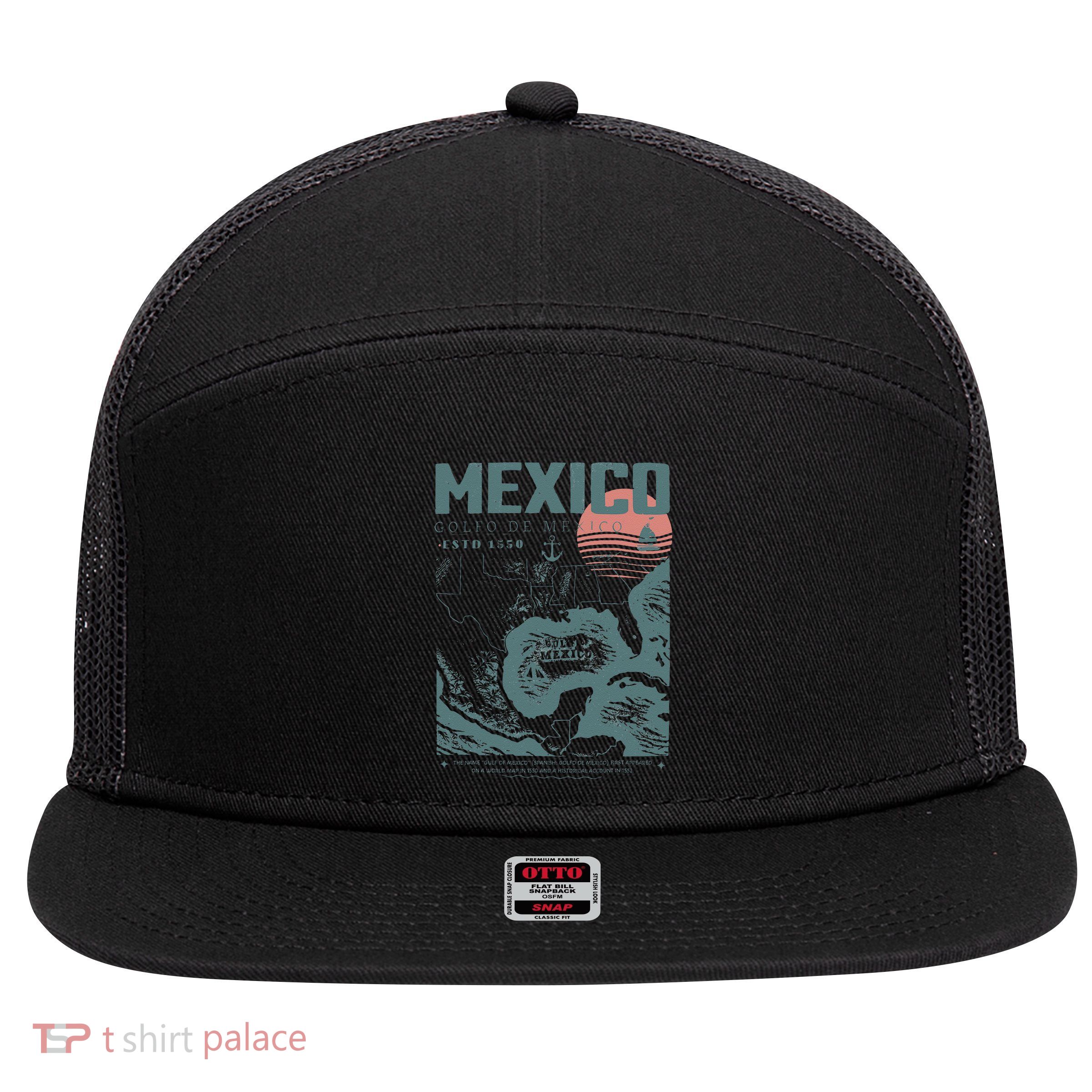 Gulf Of Mexico Vintage Map Nautical Ocean Adventure 7 Panel Mesh Trucker Snapback Hat
