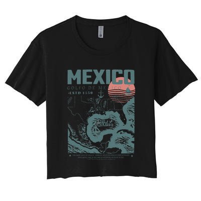 Gulf Of Mexico Vintage Map Nautical Ocean Adventure Crop Top