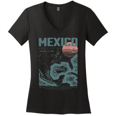 Gulf Of Mexico Vintage Map Nautical Ocean Adventure Women's V-Neck T-Shirt