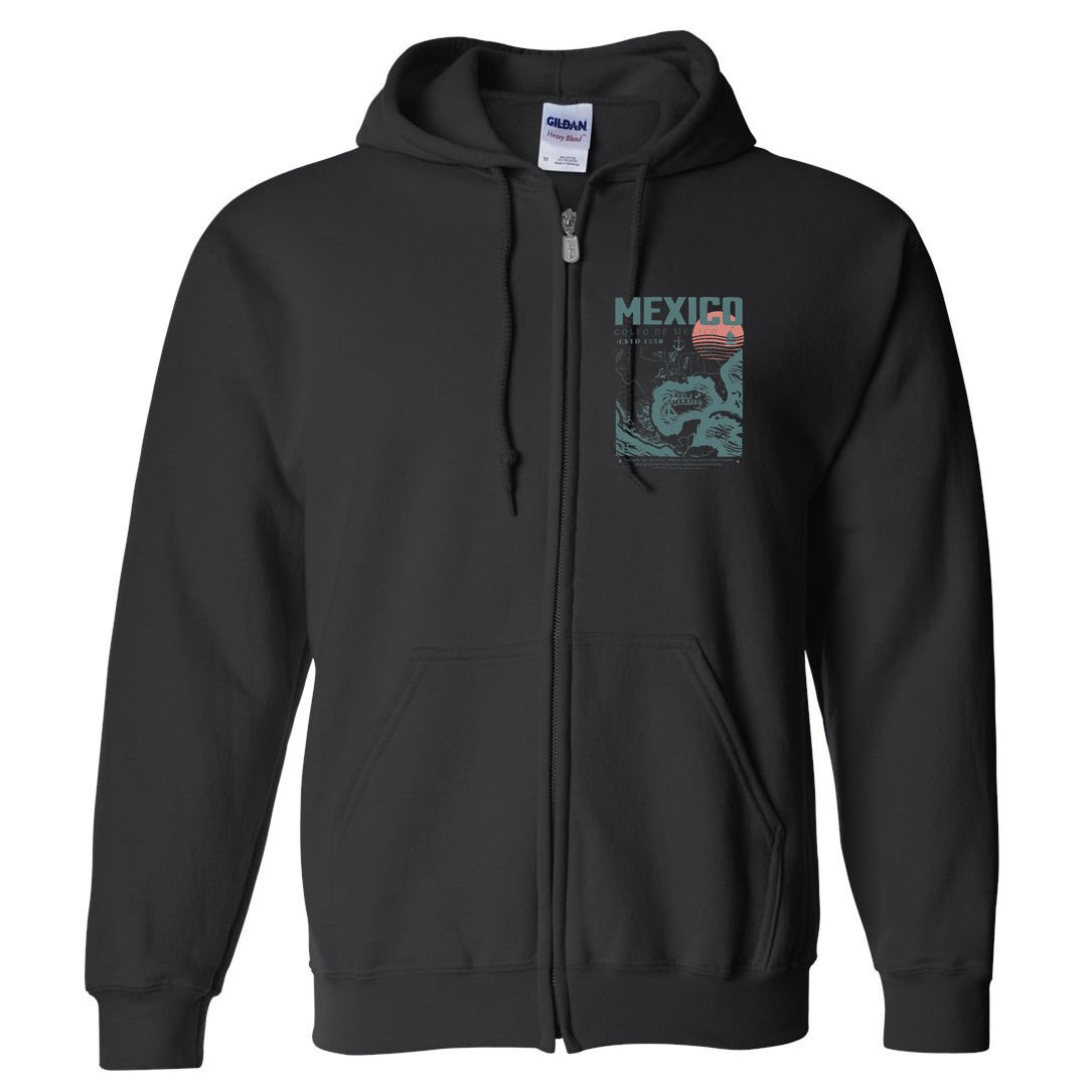 Gulf Of Mexico Vintage Map Nautical Ocean Adventure Full Zip Hoodie