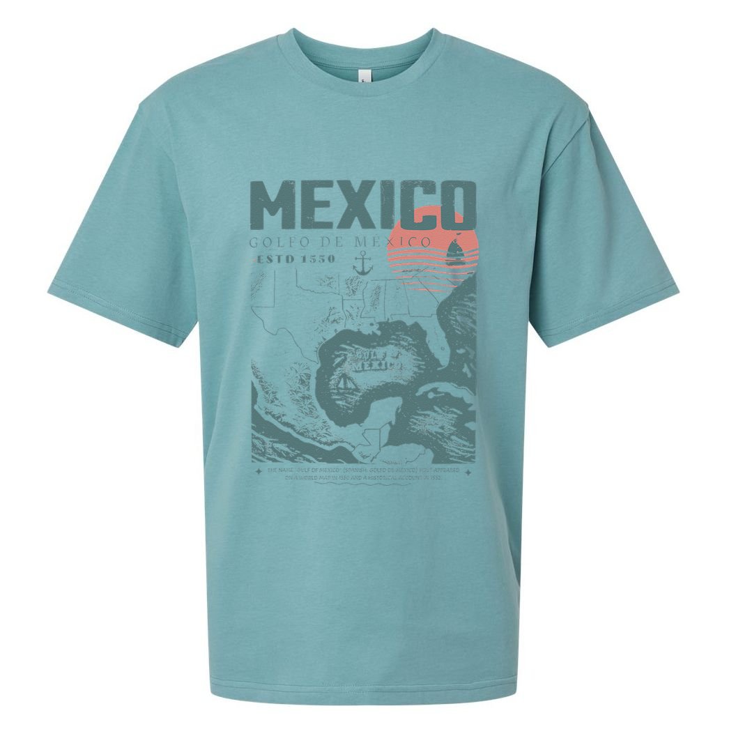 Gulf Of Mexico Vintage Map Nautical Ocean Adventure Sueded Cloud Jersey T-Shirt