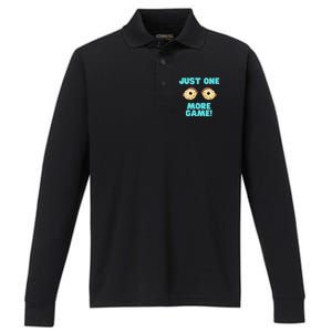 Gamer One More Game Funny Video Games Performance Long Sleeve Polo