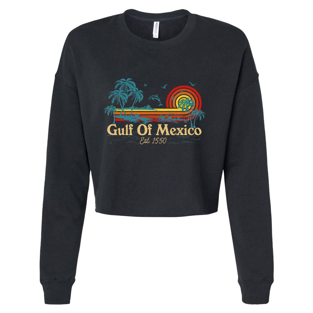 Gulf Of Mexico Est 1550 Retro Vintage Beach Gulf Of Mexico .Png Cropped Pullover Crew