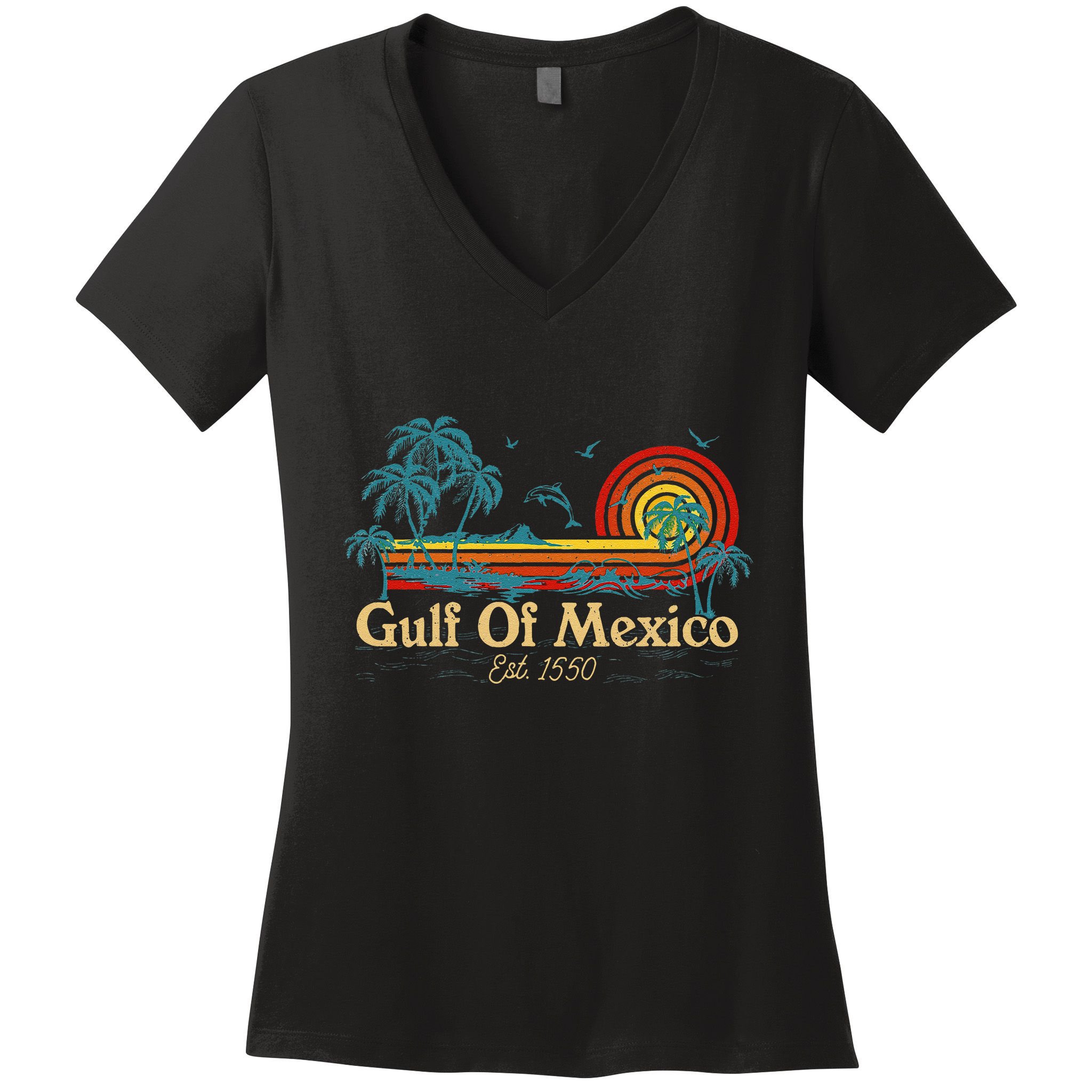 Gulf Of Mexico Est 1550 Retro Vintage Beach Gulf Of Mexico .Png Women's V-Neck T-Shirt