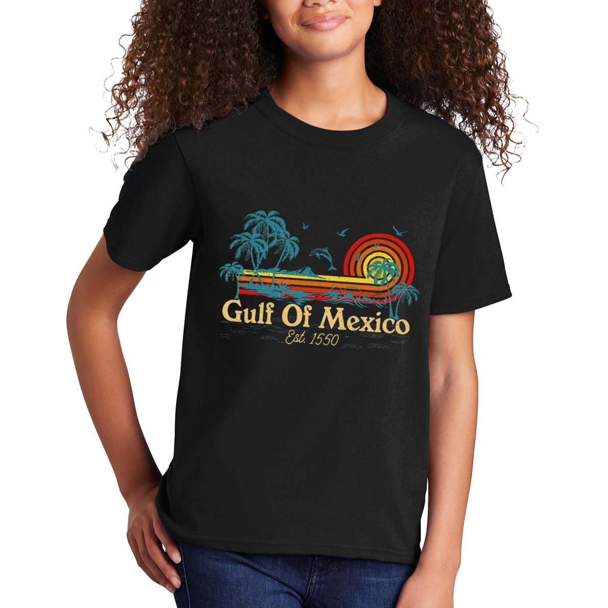 Gulf Of Mexico Est 1550 Retro Vintage Beach Gulf Of Mexico .Png Kids T-Shirt