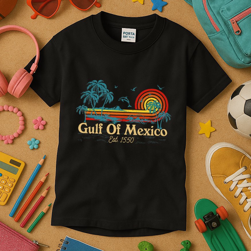 Gulf Of Mexico Est 1550 Retro Vintage Beach Gulf Of Mexico .Png Kids T-Shirt