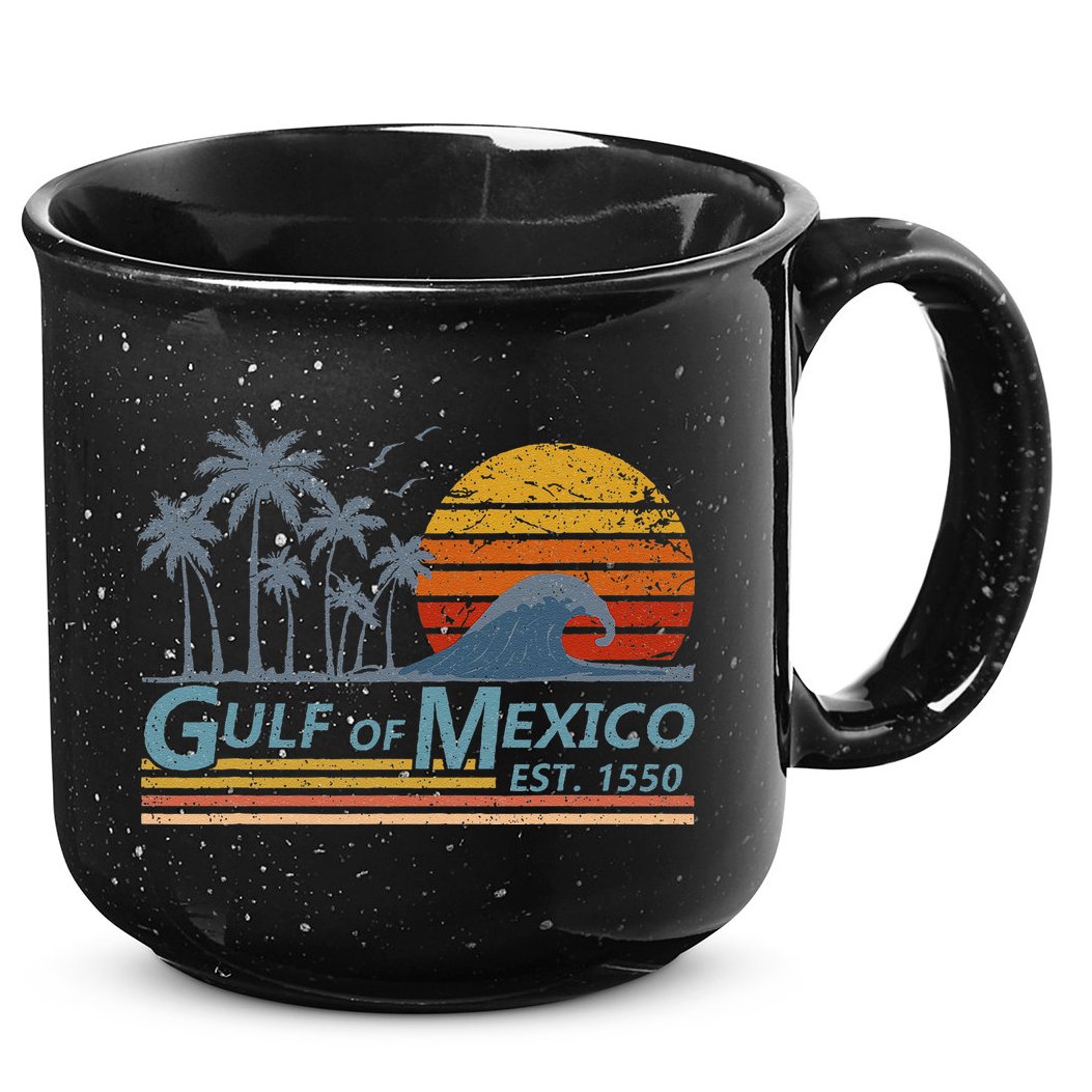 Gulf Of Mexico Retro Sunset Vintage Beach Vacation 15oz Campfire Ceramic Mug