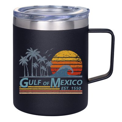 Gulf Of Mexico Retro Sunset Vintage Beach Vacation 12oz Stainless Steel Coffee Mug