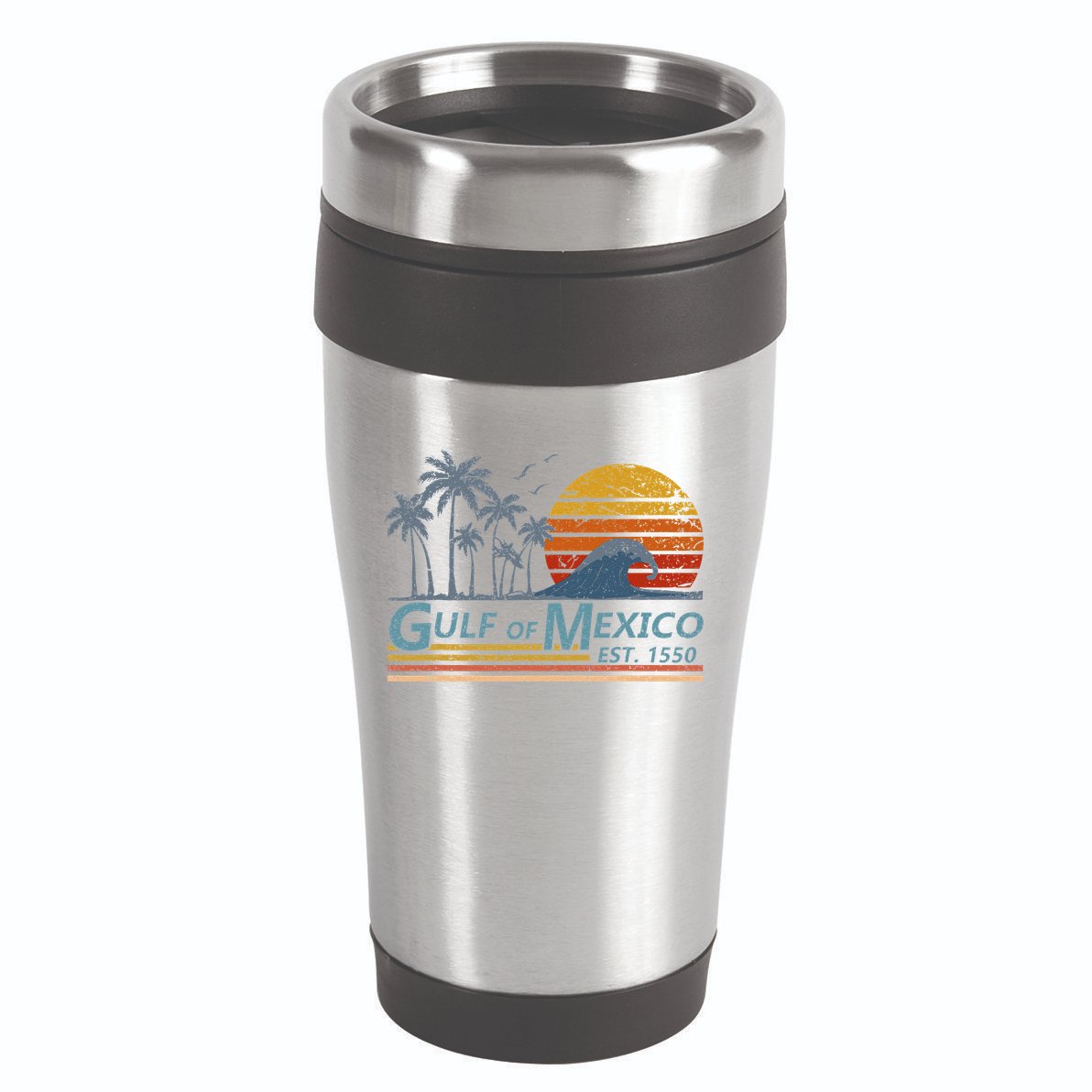 Gulf Of Mexico Retro Sunset Vintage Beach Vacation 16oz Travel Tumbler
