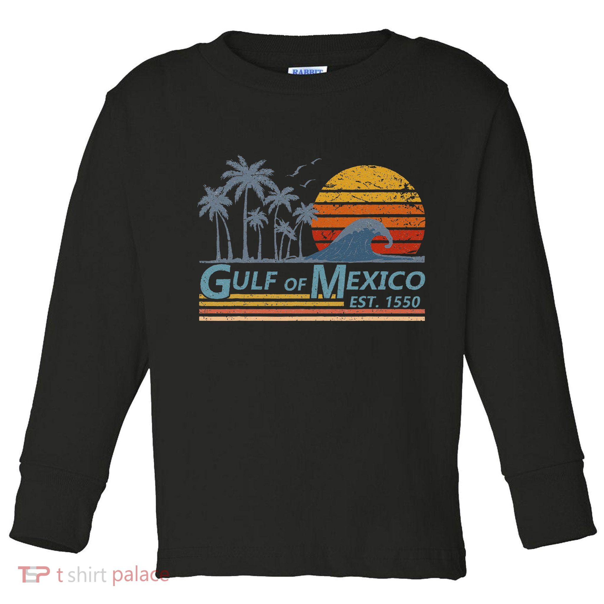 Gulf Of Mexico Retro Sunset Vintage Beach Vacation Toddler Long Sleeve Shirt